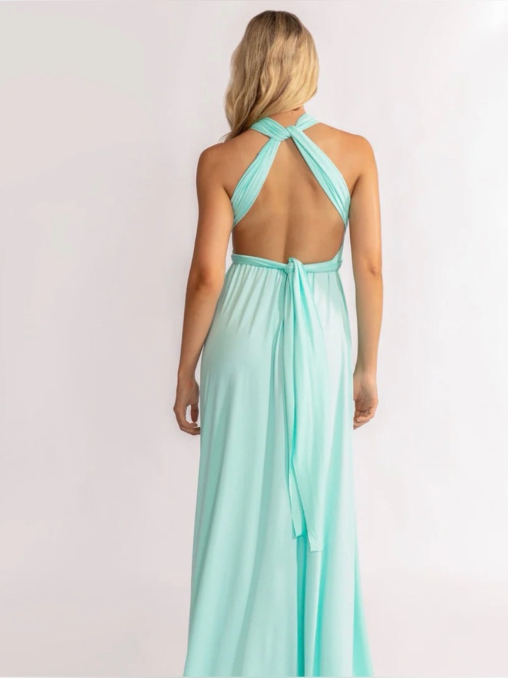 Tiffany colored maxi w wrap/drape multi use straps